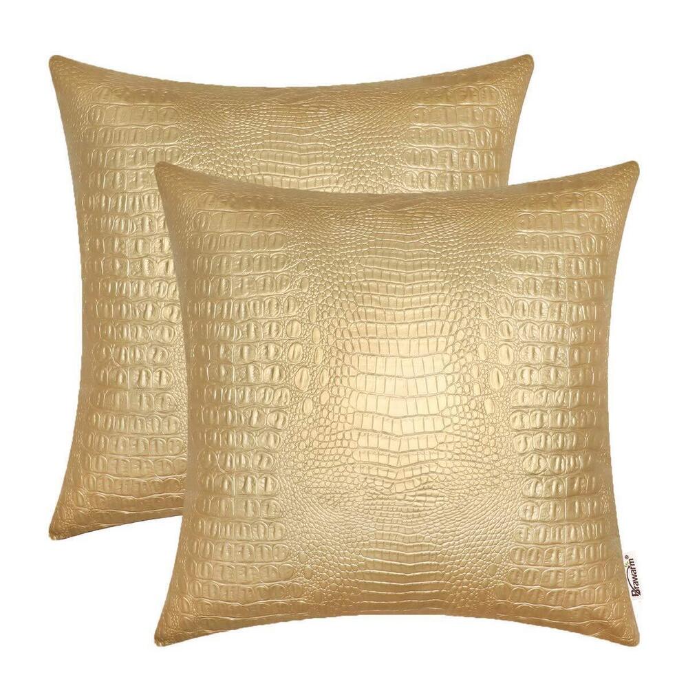 7307 Faux Leather Pillow Covers 20 X 20 Inches, Gold Leather Pillow Covers
